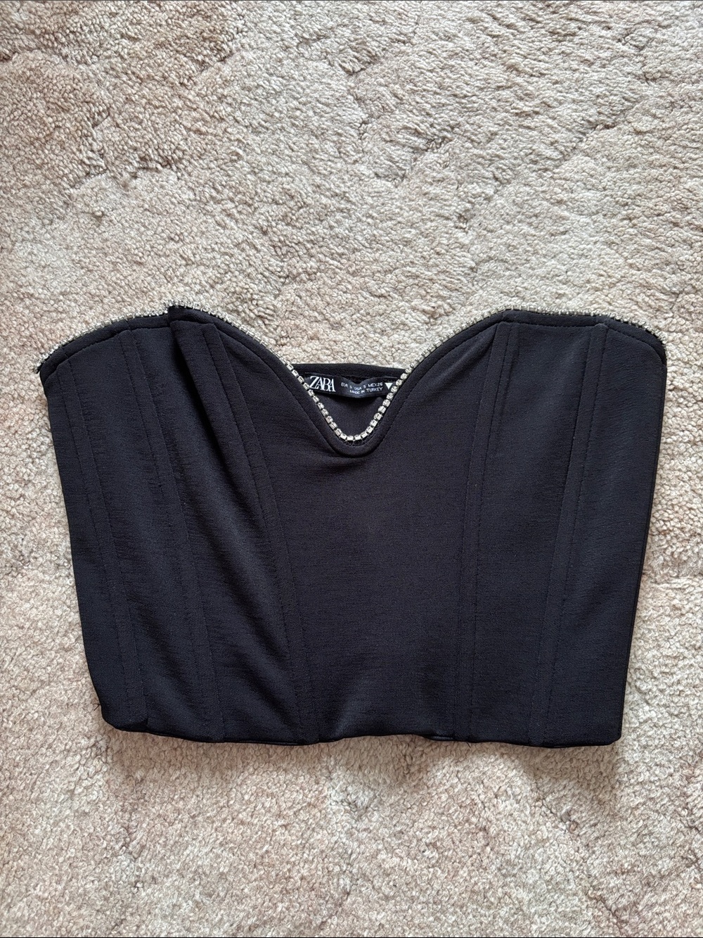 Zara Black Strapless Corset Top with Crystal-Trim